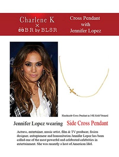 Jennifer Lopez wearing Side Cross Pendant